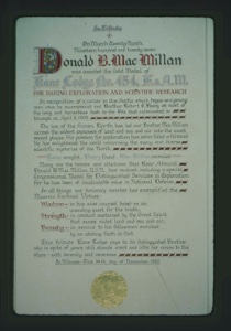 Image: Certificate from Kane Lodge