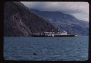 Image: Ocean liner near mountains