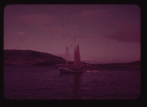 Image: Fishing boat with one sail up