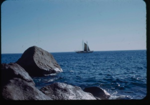 Image of "Bowdoin under sail, off shore"