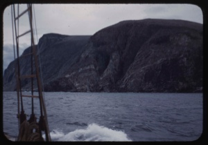 Image of Cape Mugford through rigging