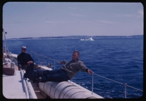 Image of Donald MacMillan and Arthur Vorys sitting on deck