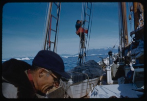 Image: Novio Bertrand on deck; Ian White in rigging