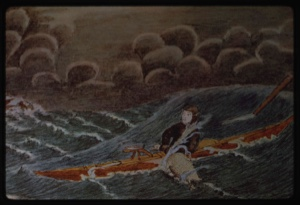 Image: watercolor of Kayaker by Aron of Kangeq, slide