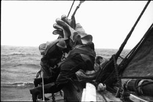 Image of [Two Crewmen Working with Sail]