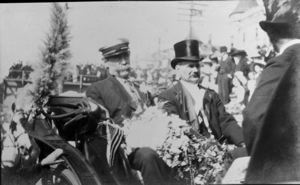 Image of Robert Peary and mayor of Sydney, Wallace A. Richardson, riding in parade at Sydney, NS