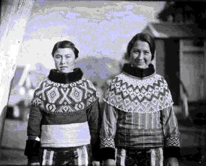 Image of Two Eskimo [Inuit] women wearing bead collars