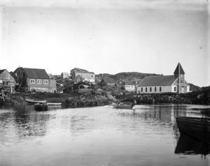 Image: Village and church from water