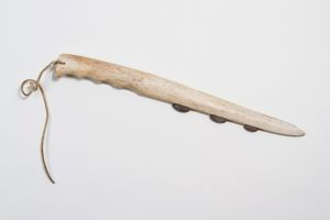 Image of Bone knife with three metal blades [meteoric iron]