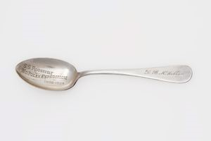 Image of Silver serving spoon from S. S. Roosevelt service, engraved D. B. MacMillan on handle