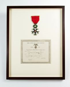 Image: Grand Officer medal, French Legion of Honor, to Peary, framed