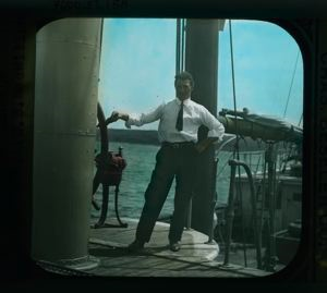 Image of Capt. Bob Bartlett [at helm of S.S. Roosevelt]