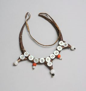 Image of Leather necklace with buttons and beads