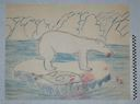 Image of [polar bear eating a seal on an ice floe]