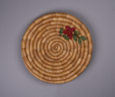 Image of Small basket plate with design of red flower and green leaves