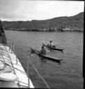 Image of Lichtenfels Eskimos' [Inuit] greeting BOWDOIN in Greenland from kayaks