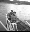 Image of Eskimos [Inuit] in open boat, Lichtenfels