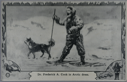 Image of Dr. Frederick Cook in Arctic Dress, on snowshoes, with dog
