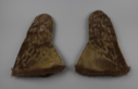 Image of seal skin gautlet type mitt with fox fur cuff trim