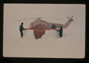 Image of Krinsley and 'copter pilot erecting para-igloo tent in snow by Arctic Ocean. 