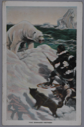 Image of The Enraged Mother: hunter with dogs, holding a baby polar bear 