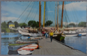 Image of Schooners and small boats moored in Camden, Maine, Harbor