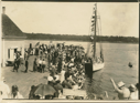 Image of The Bowdoin, dressed. Crowd on pier