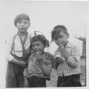 Image of Three Indian [Innu] children eating candy