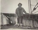 Image of On board "Cluett" off Disko Fjord. Engineer Melrose Cotton in Greenlander costume