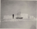 Image of The GEORGE B. CLUETT trapped near iceberg. Man with binoculars studying it (wrong temp ID?)