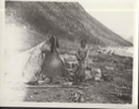 Image of Ah-wee-a-good-loo at Nerky [Inuit woman standing by tupik. Wears short boots, holds legging]