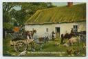 Image of "The decent cot that tops the neighboring hill" [Irish farmyard with animals and family]