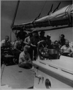 Image of The crew that sailed the BOWDOIN to Mystic, by wheel