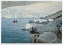 Image of Two men in small boat near glacier (postcard)