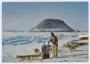 Image of Man with dog team, Umanak in distance  (postcard)