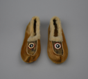 Image of Sami-style slippers in reindeer skin with decorated vamp inset