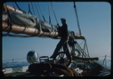Image of Stanton Cook steering with feet, watching for ice
