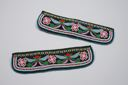 Image of Beaded floral pattern moccasin cuffs with velvet ties attached to one