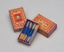 Image of Wooden box containing 8 match boxes of Vulcan Flaming Light Safety Matches
